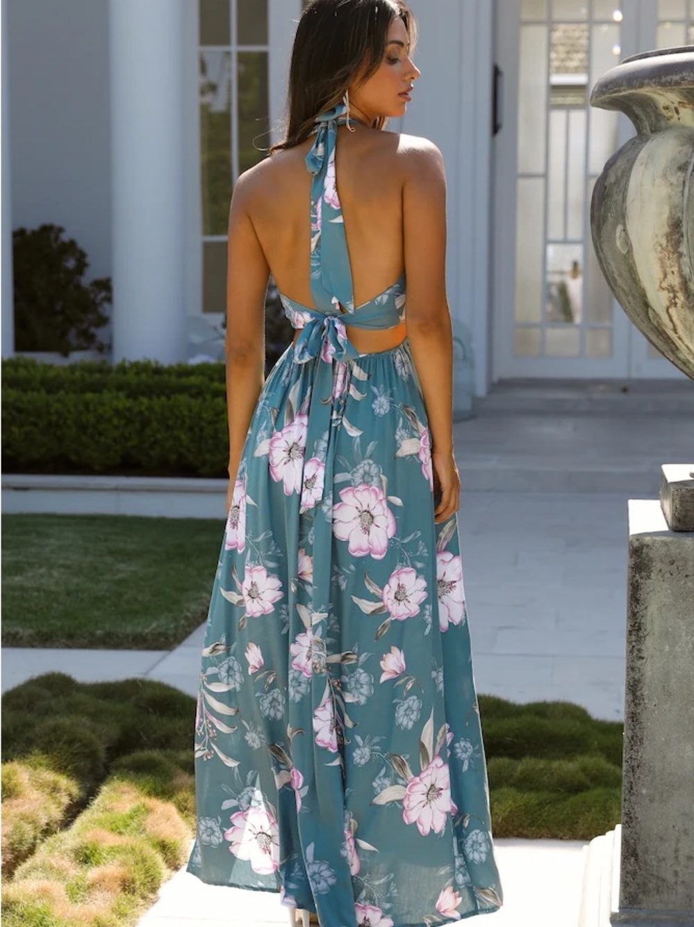 Teal Floral Halter Midi Dress- Hello Molly- Size M - Picture 2 of 5